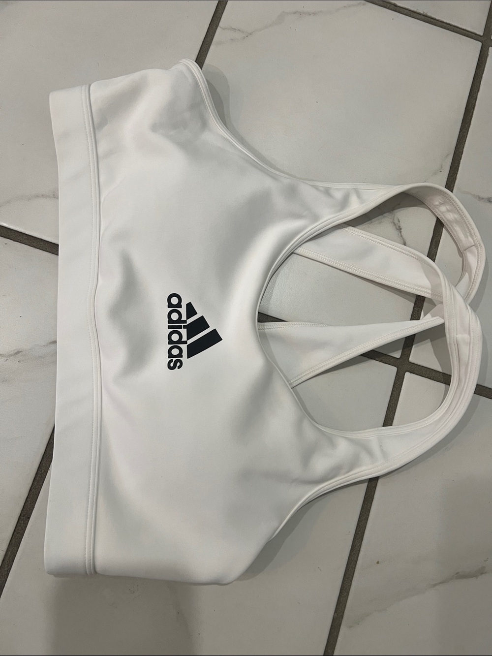 adidas White Sports Bra with Strappy Back Detail - pit to pit 18”